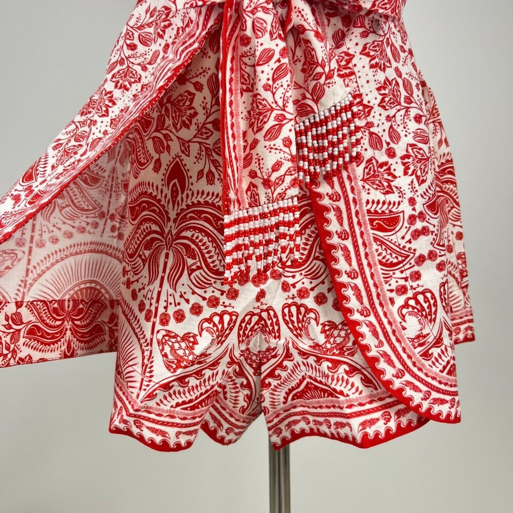 NWT Farm Rio River Ride Linen Blend Beaded Shorts Size L Pull-On RED - Picture 5 of 11